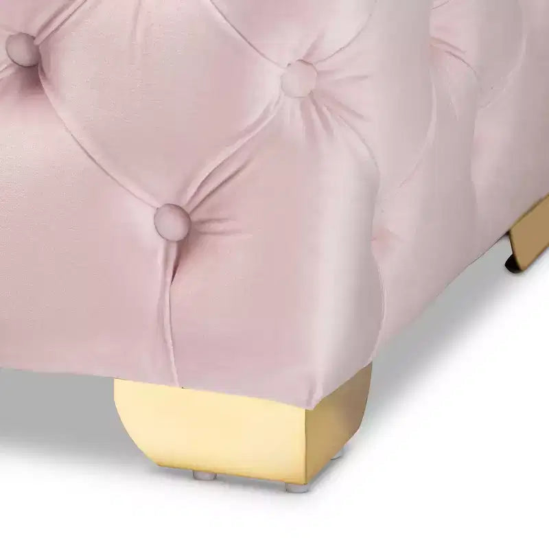 Avara Velvet Button Tufted Bench Ottoman - Baxton Studio