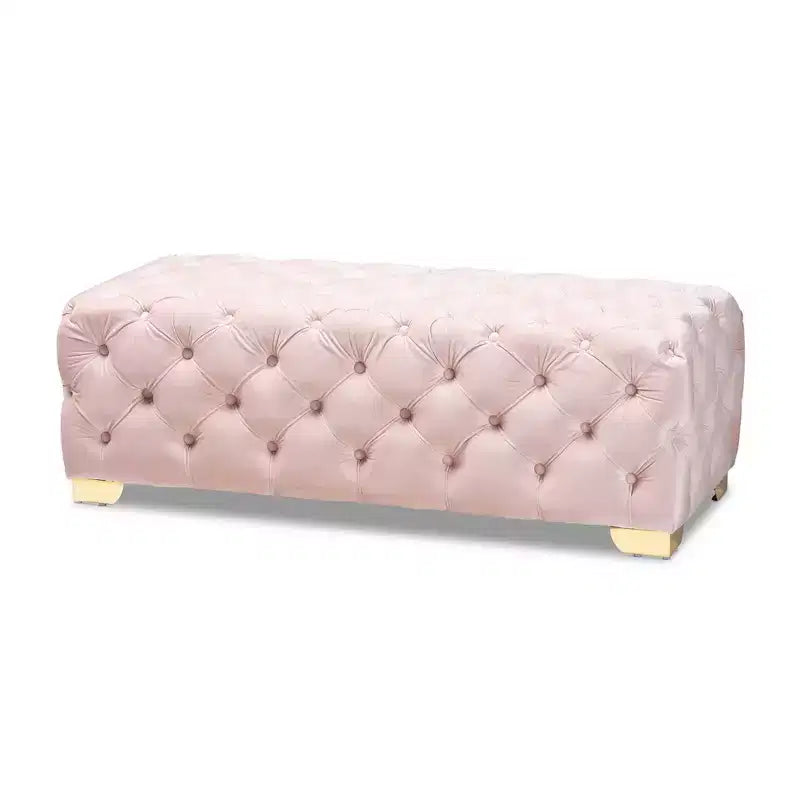 Avara Velvet Button Tufted Bench Ottoman - Baxton Studio