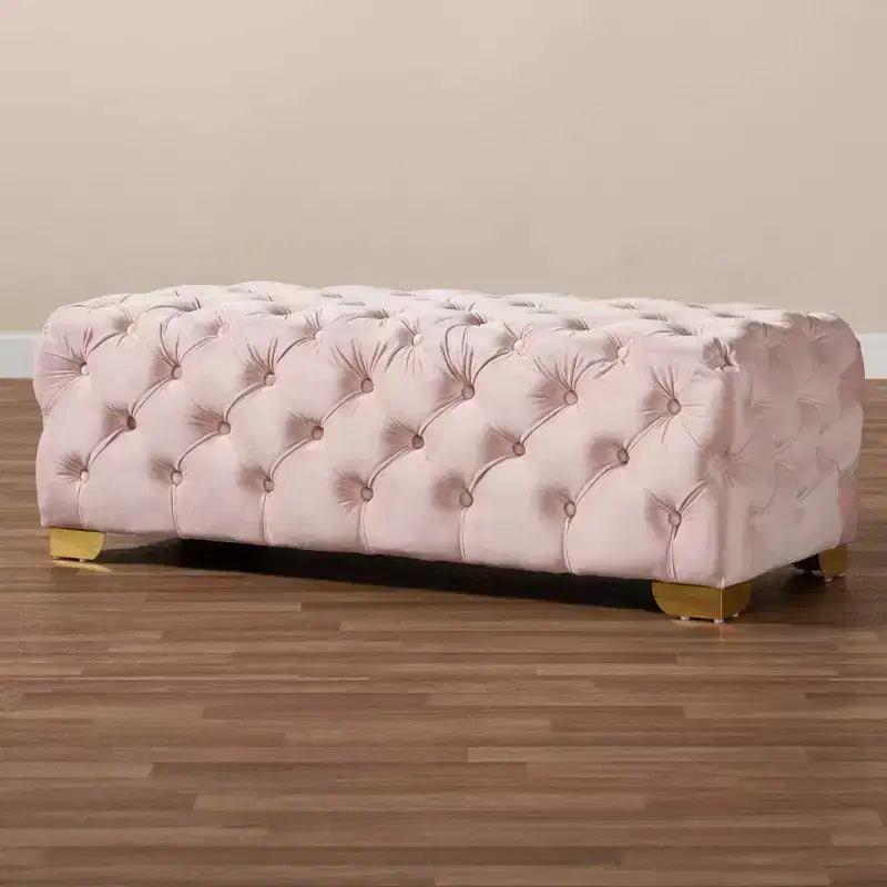Avara Velvet Button Tufted Bench Ottoman - Baxton Studio