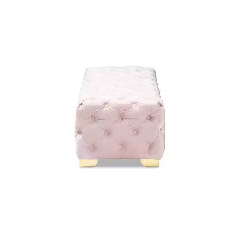 Avara Velvet Button Tufted Bench Ottoman - Baxton Studio