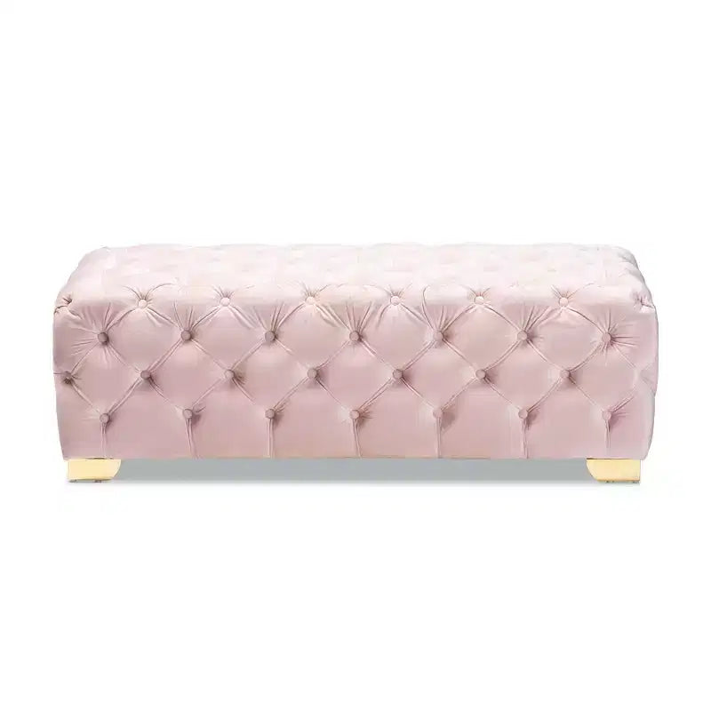 Avara Velvet Button Tufted Bench Ottoman - Baxton Studio
