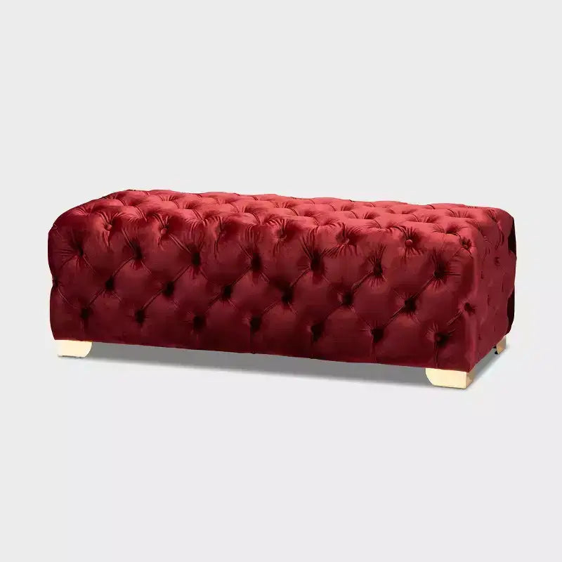 Avara Velvet Button Tufted Bench Ottoman - Baxton Studio