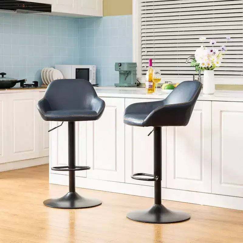 Lot de 2 tabourets de bar pivotants réglables en similicuir style Mid-Century Modern avec vérin à gaz - Glitzhome