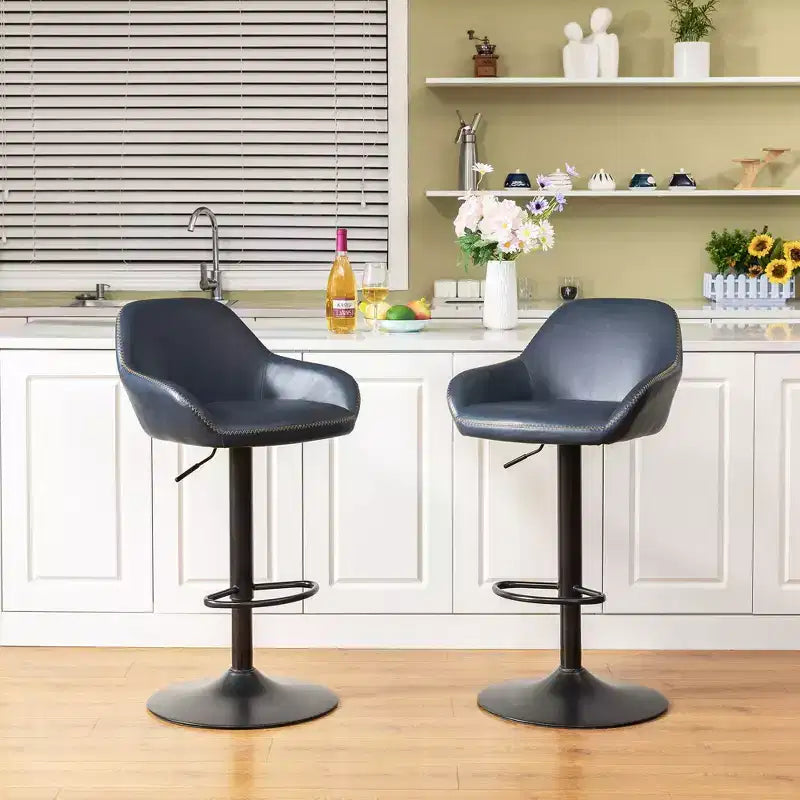 Lot de 2 tabourets de bar pivotants réglables en similicuir style Mid-Century Modern avec vérin à gaz - Glitzhome