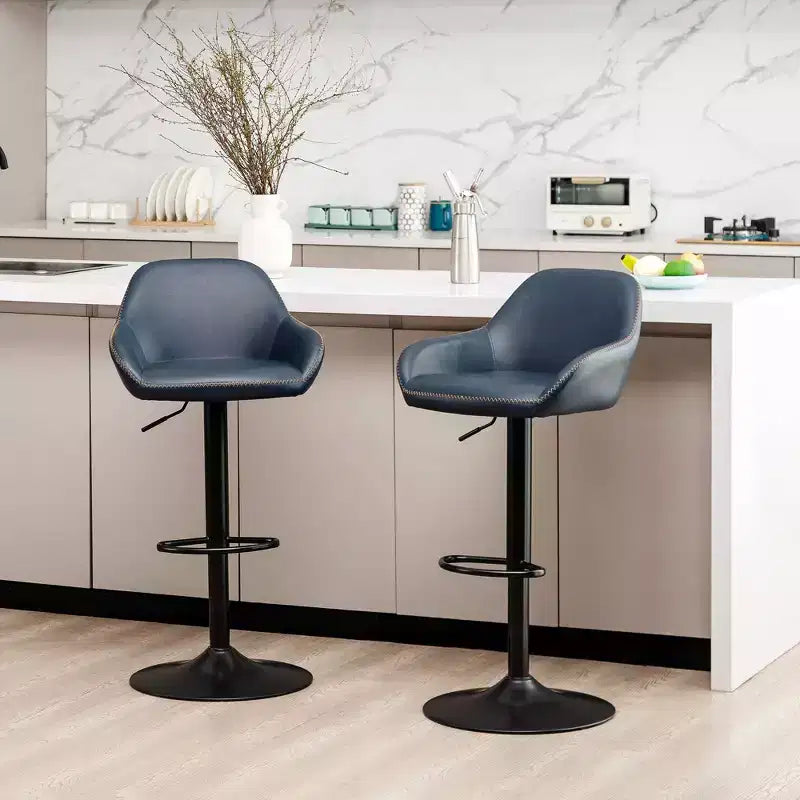 Lot de 2 tabourets de bar pivotants réglables en similicuir style Mid-Century Modern avec vérin à gaz - Glitzhome