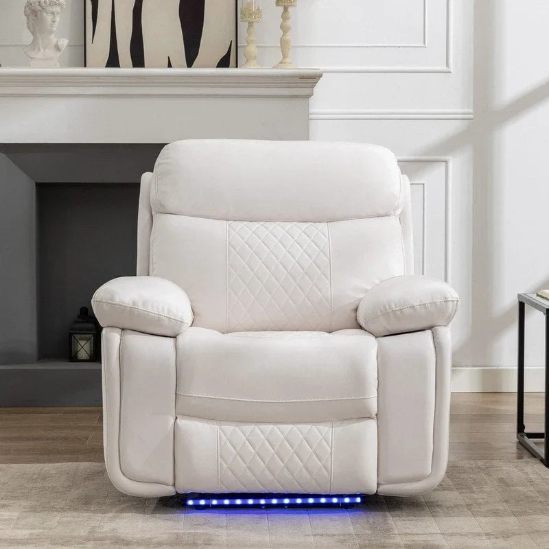 Power Reclining Sofa with Wireless Charger,Reading Light,LED Light for Living Room,Faux Leather,AC/USB Port,Cup Holder,Black