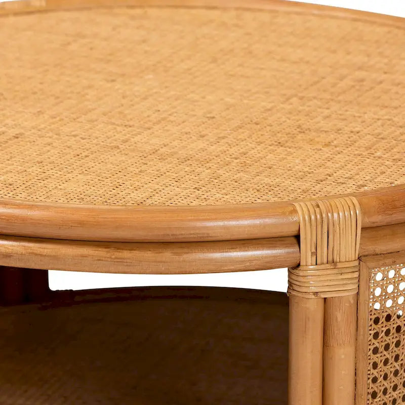 bali & pari Louis Modern Bohemian Natural Brown Rattan Coffee Table