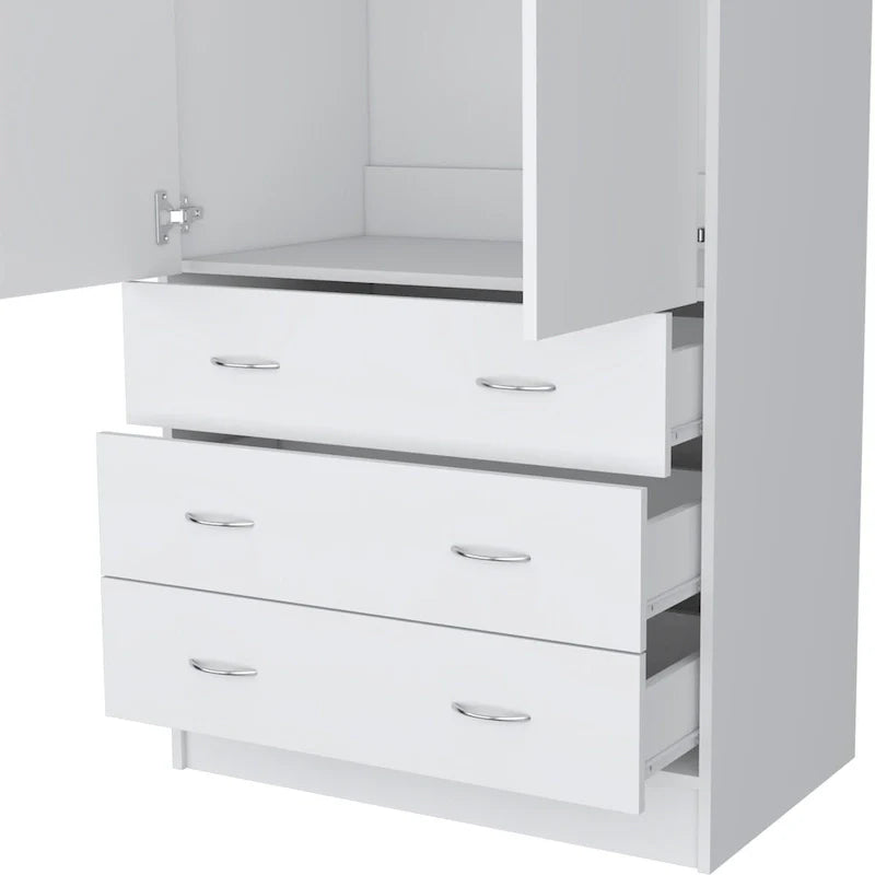 19  Modern Double-door Armoire with 3 Drawers and 1 Hanging Rod for Bedroom