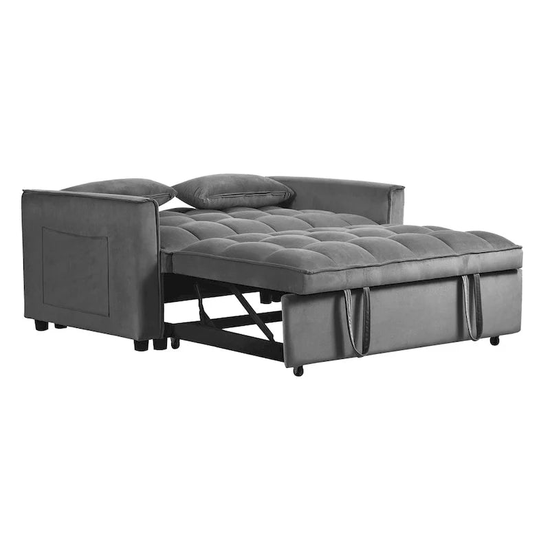 Modern Velvet Futon Loveseat with Reclining Backrest & Pockets, Seats 2 â€?Dark Gray / Light Gray / Blue / Black