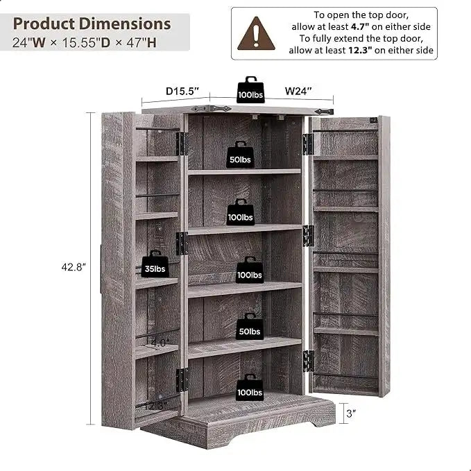 47 Farmhouse Kitchen Pantry, Storage Cabinet with Barn Doors - N/A