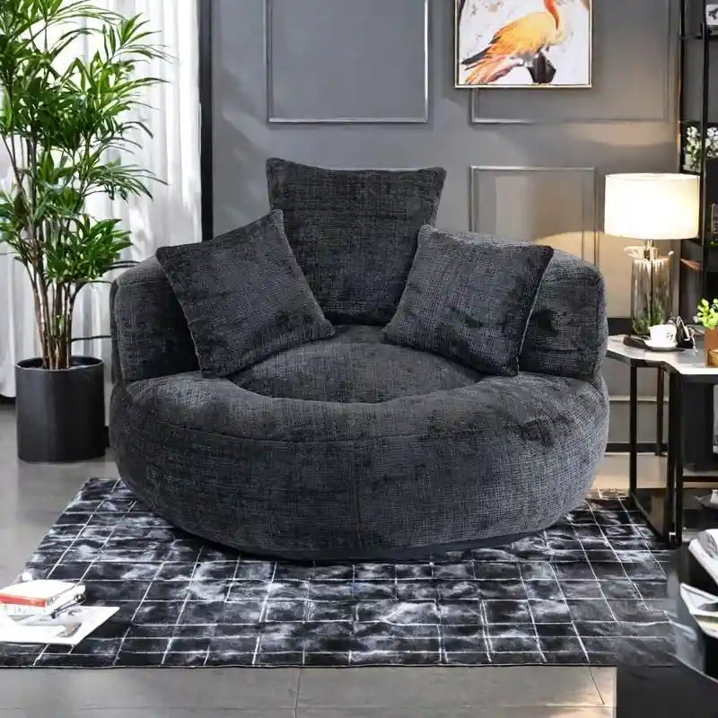 Chenille High Back Lazy Sofa with 3 Pillows and Oversized Bean Bag Chair
