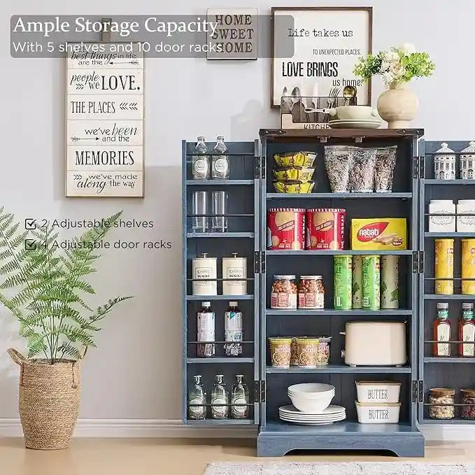 47 Farmhouse Kitchen Pantry, Storage Cabinet with Barn Doors - N/A
