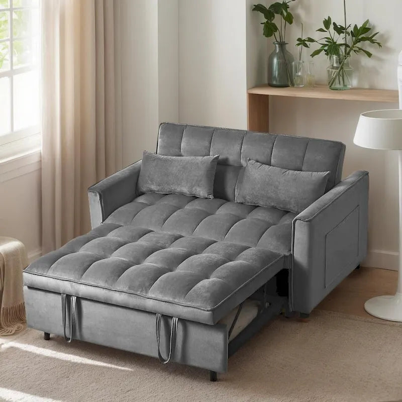Modern Velvet Futon Loveseat with Reclining Backrest & Pockets, Seats 2 â€?Dark Gray / Light Gray / Blue / Black