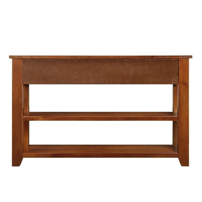 Console en bois avec 3 tiroirs de rangement et 2 étagères