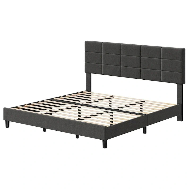 Linen Upholstered Bed Frame with Wooden Slats Support