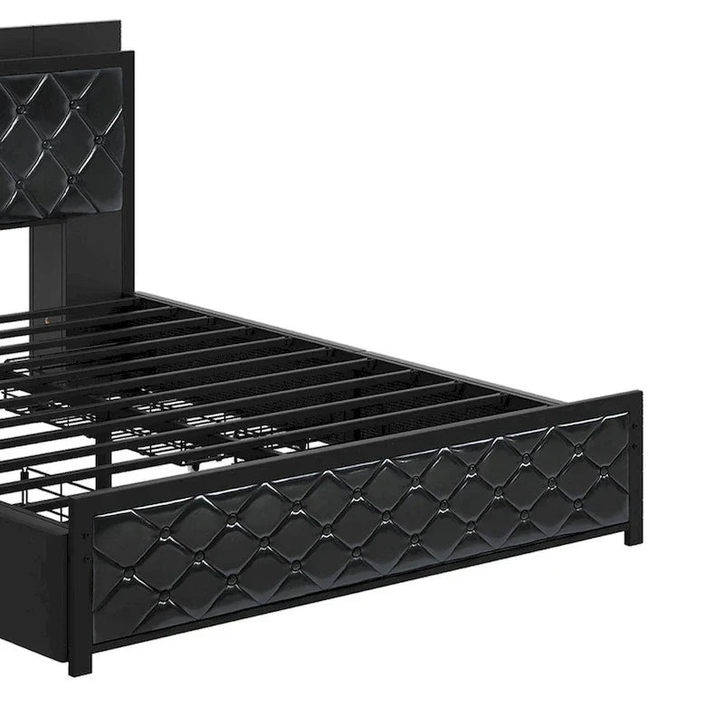 Moasis Queen Size PU Bed Frame LED Upholstered Platform Bed Frame