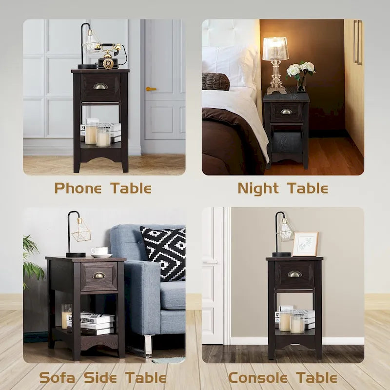 Gymax Set of 2 Contemporary Side End Table Compact Table w/ Drawer - 13  X 22  X 23  (L X W X H)