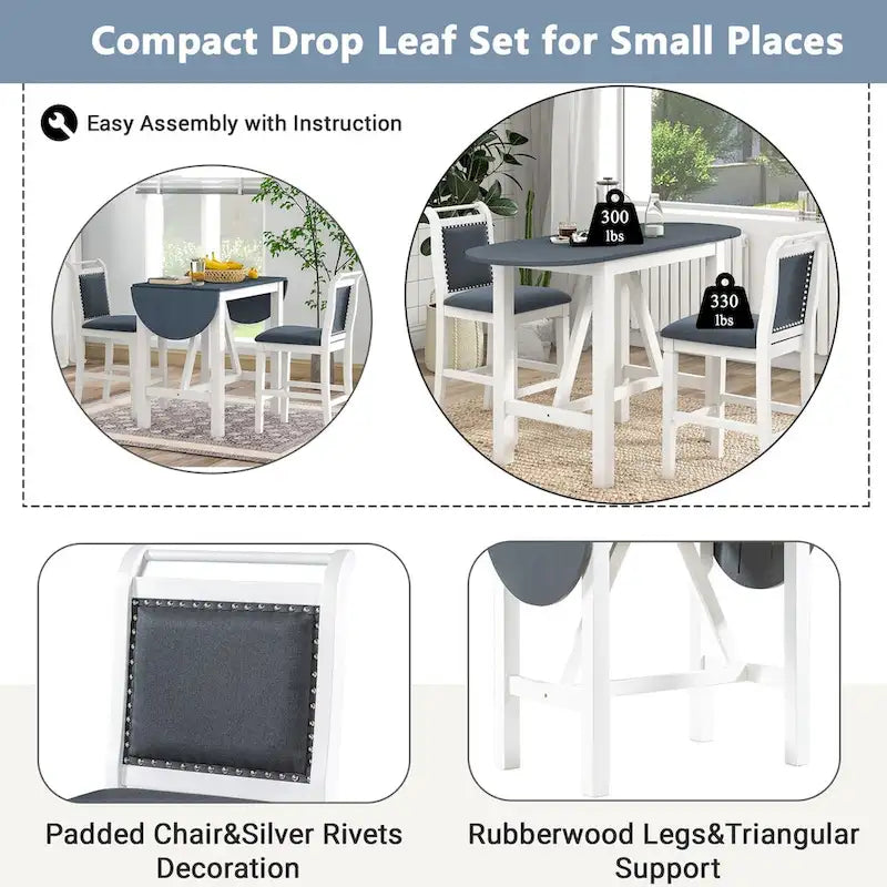 3-Piece Wood Counter Height Drop Leaf Dining Table Set
