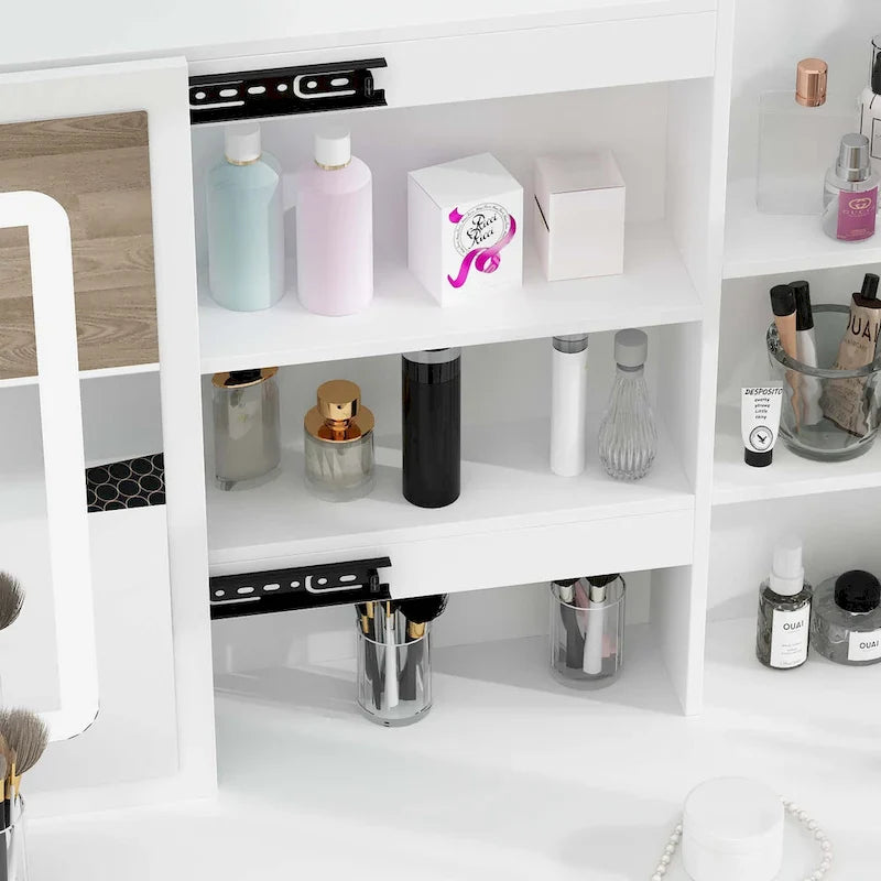 White Makeup Vanity Set with LED Mirror and Stool - 39.4 Wide