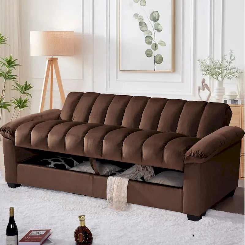 82.7 Velvet Storage Convertible Sofa Sleeper Couch with 2 Pillows