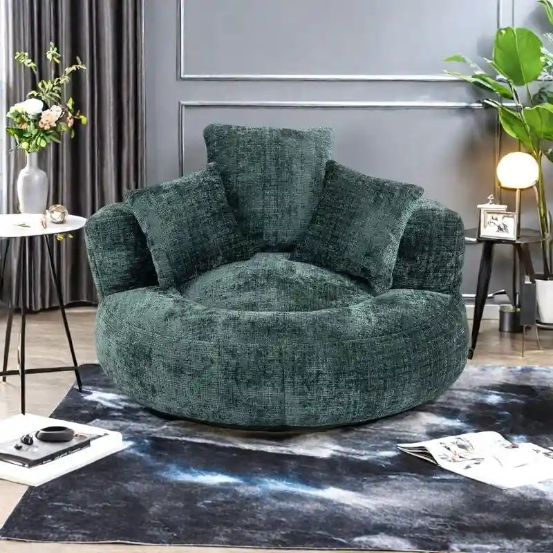Chenille High Back Lazy Sofa with 3 Pillows and Oversized Bean Bag Chair