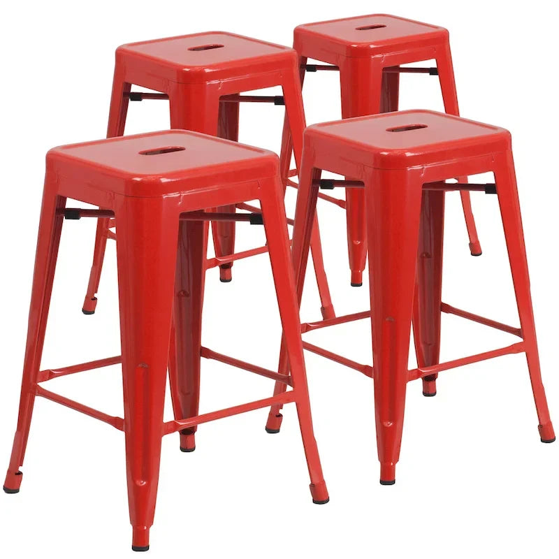 4 Pack 24 H Backless Metal Indoor-Outdoor Counter Height Stool w/Square Seat