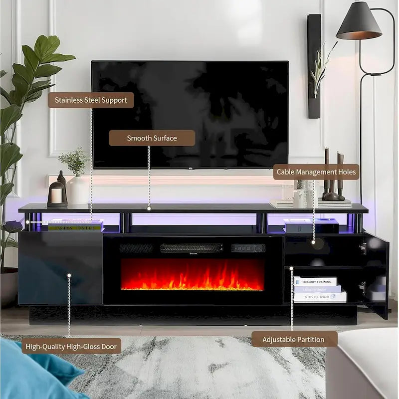 70 TV Stand with 36 Fireplace and Adjustable Shelves