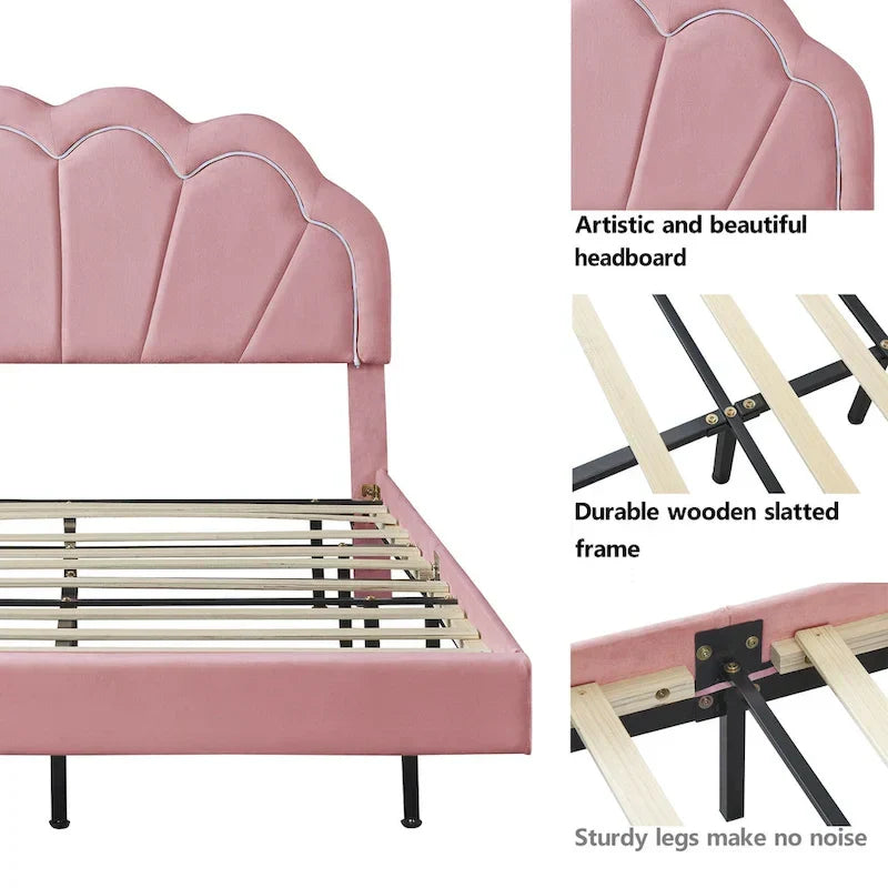 2-Pieces Bedroom Sets Full LED Platform Bed with Storage Ottoman