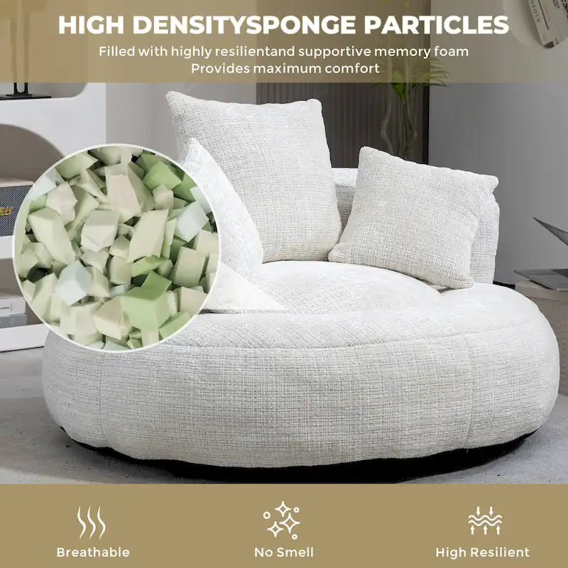 Chenille High Back Lazy Sofa with 3 Pillows and Oversized Bean Bag Chair