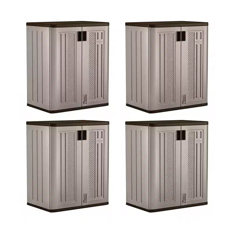 Suncast 9 Cu Ft Heavy Duty Resin Garage Base Storage Cabinet, Platinum (4 Pack)