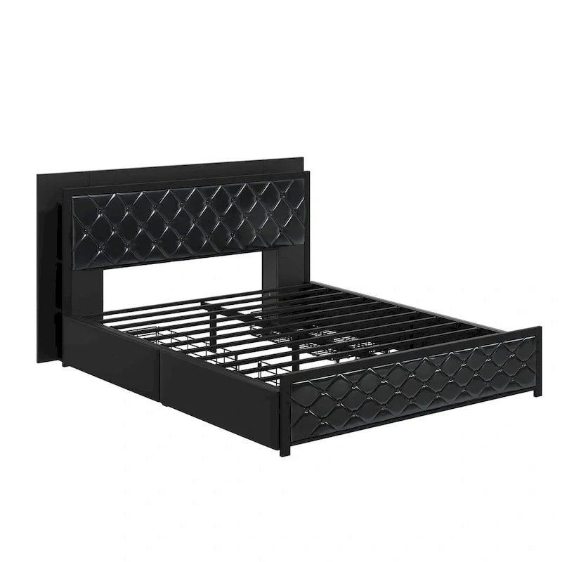 Moasis Queen Size PU Bed Frame LED Upholstered Platform Bed Frame