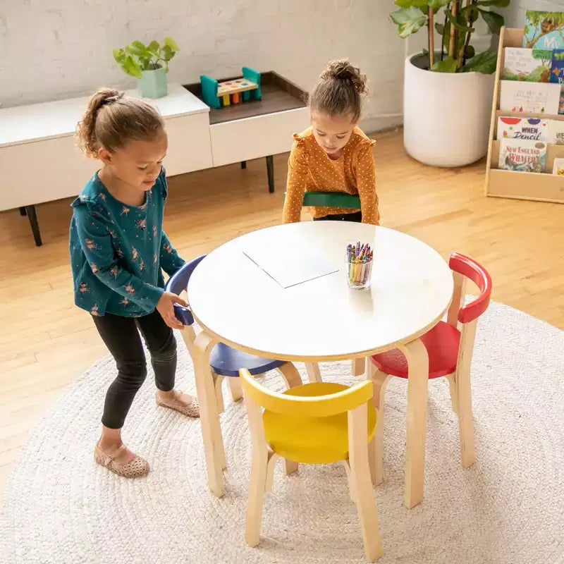 ECR4Kids Bentwood Table and Curved Back Chair Set, Kids Furniture, 5-Piece