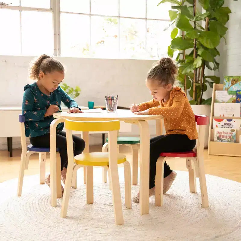 ECR4Kids Bentwood Table and Curved Back Chair Set, Kids Furniture, 5-Piece