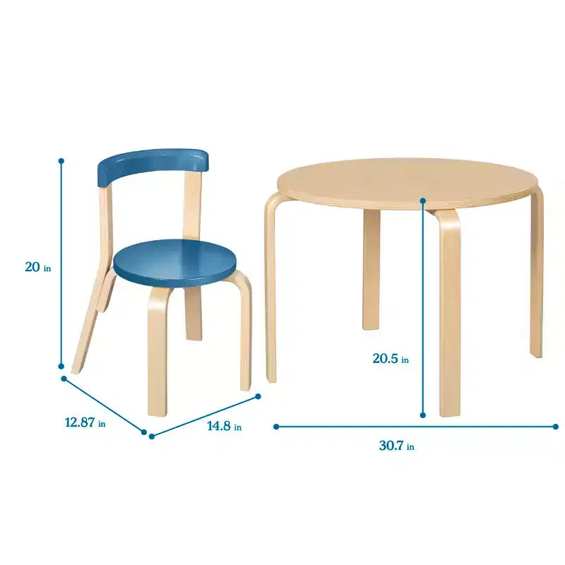ECR4Kids Bentwood Table and Curved Back Chair Set, Kids Furniture, 5-Piece