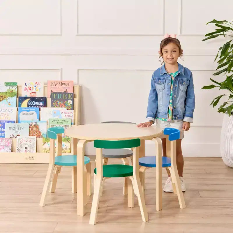ECR4Kids Bentwood Table and Curved Back Chair Set, Kids Furniture, 5-Piece