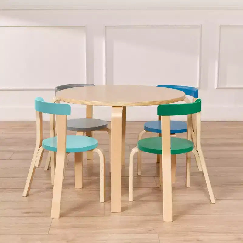 ECR4Kids Bentwood Table and Curved Back Chair Set, Kids Furniture, 5-Piece