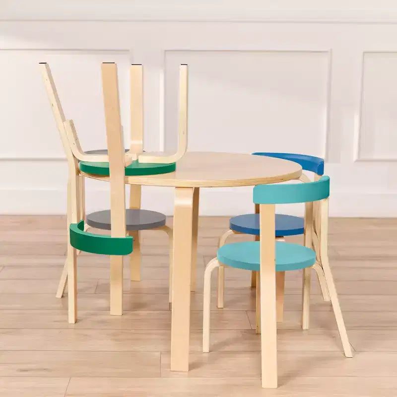 ECR4Kids Bentwood Table and Curved Back Chair Set, Kids Furniture, 5-Piece