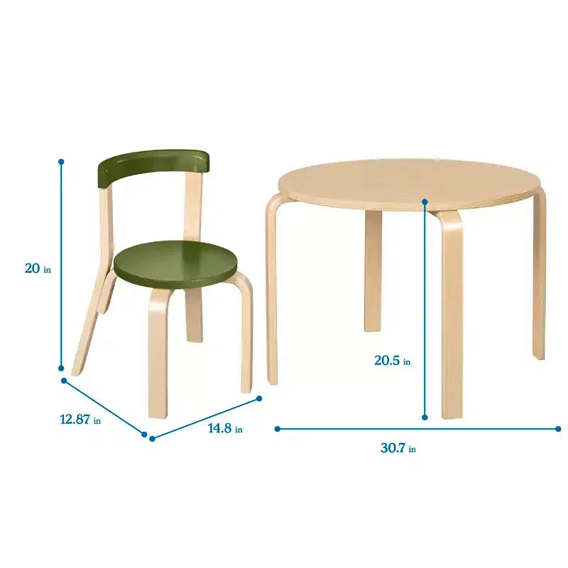 ECR4Kids Bentwood Table and Curved Back Chair Set, Kids Furniture, 5-Piece