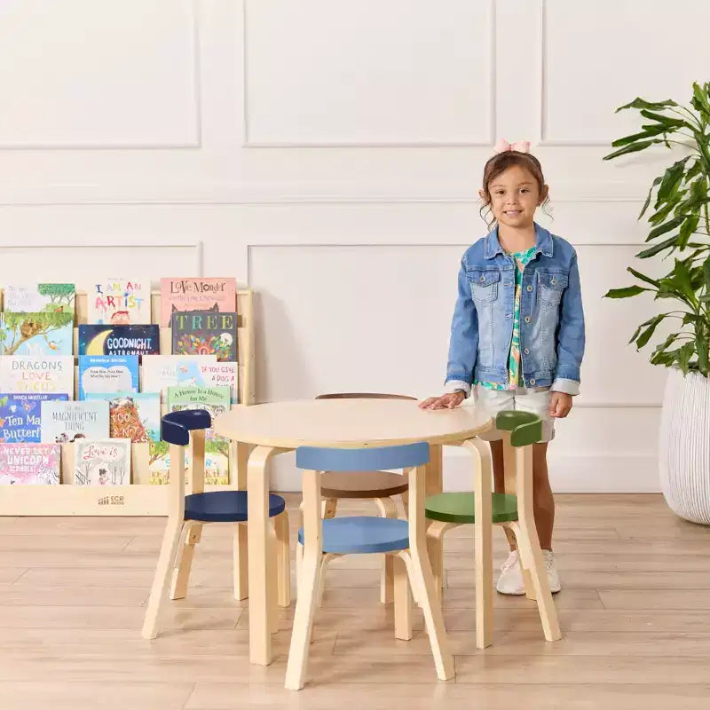 ECR4Kids Bentwood Table and Curved Back Chair Set, Kids Furniture, 5-Piece
