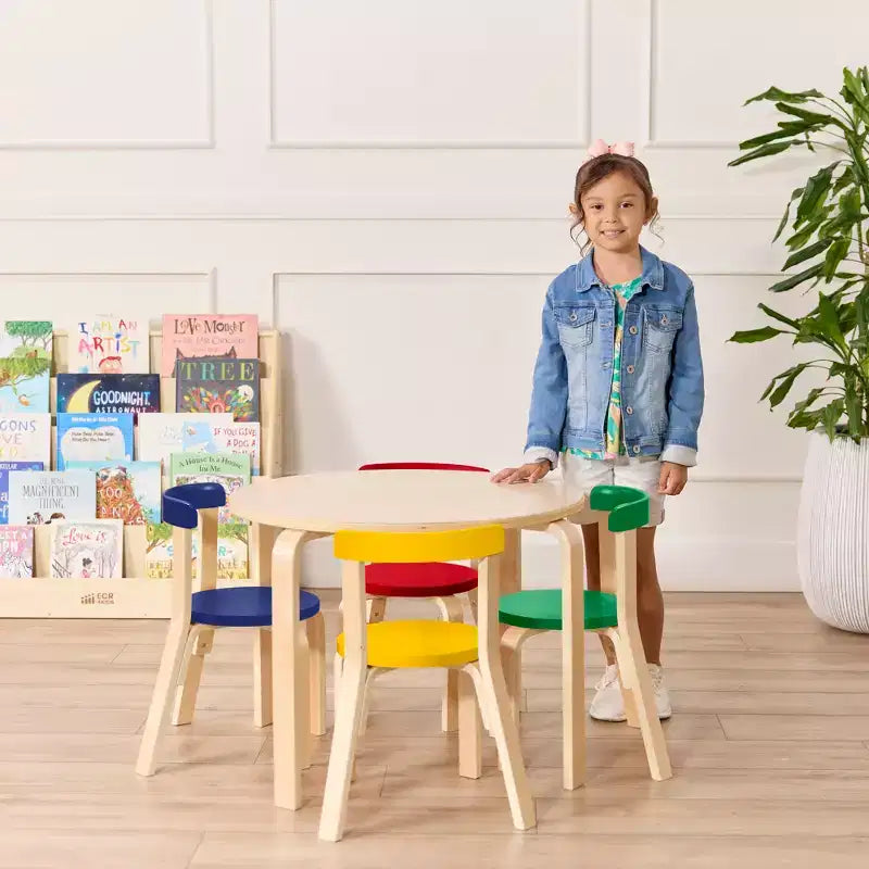 ECR4Kids Bentwood Table and Curved Back Chair Set, Kids Furniture, 5-Piece