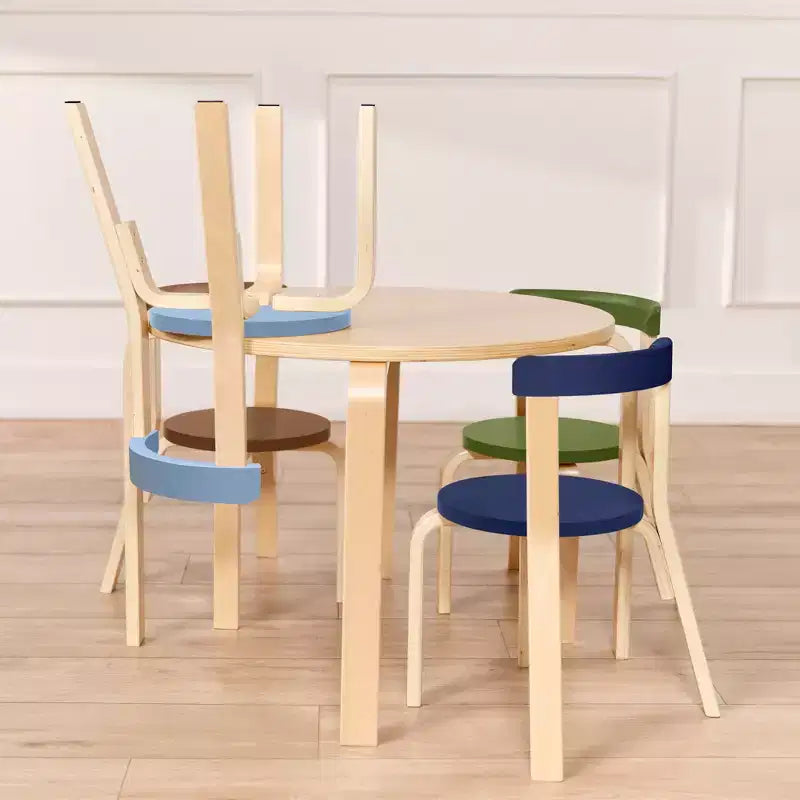 ECR4Kids Bentwood Table and Curved Back Chair Set, Kids Furniture, 5-Piece