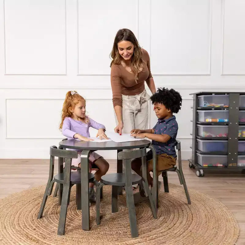 ECR4Kids Bentwood Table and Curved Back Chair Set, Kids Furniture, 5-Piece