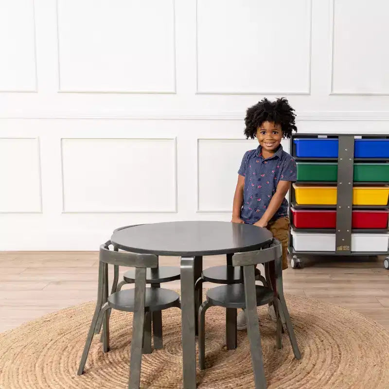 ECR4Kids Bentwood Table and Curved Back Chair Set, Kids Furniture, 5-Piece