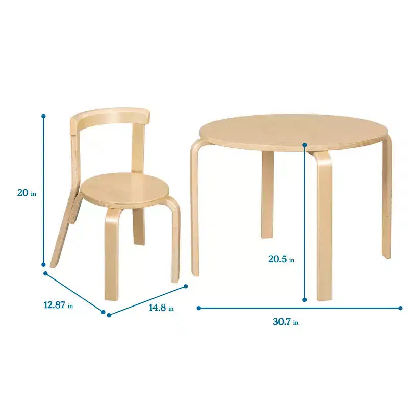 ECR4Kids Bentwood Table and Curved Back Chair Set, Kids Furniture, 5-Piece