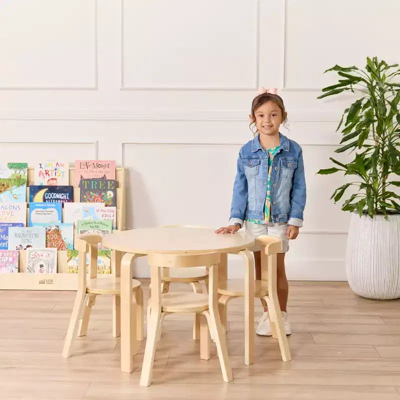 ECR4Kids Bentwood Table and Curved Back Chair Set, Kids Furniture, 5-Piece