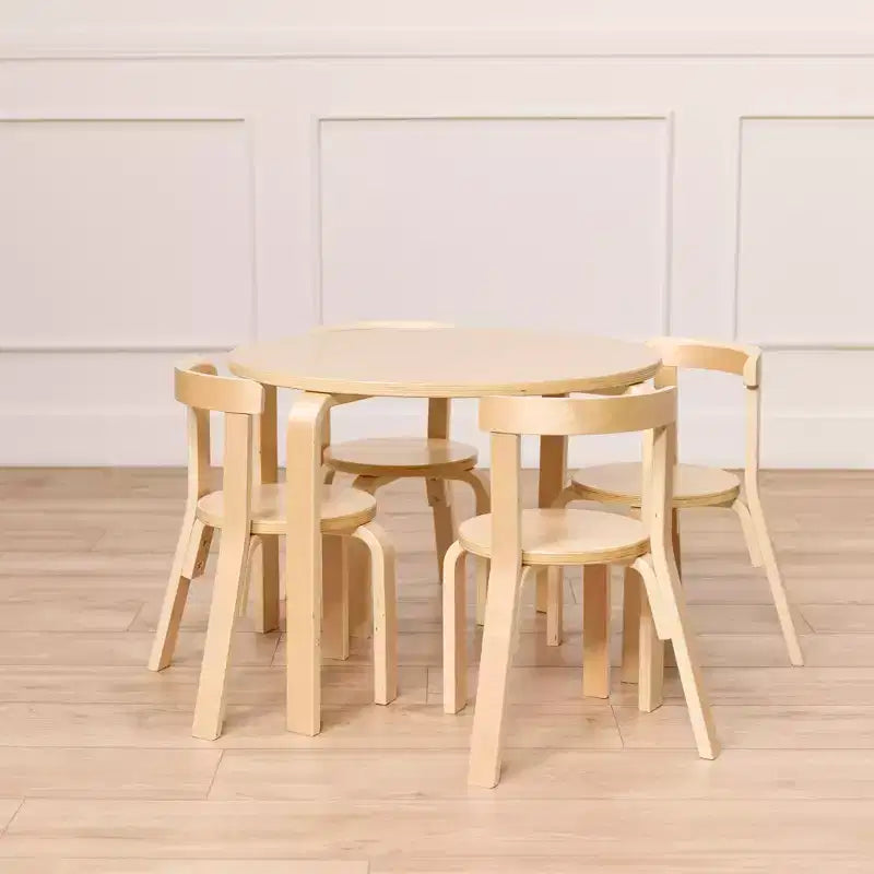 ECR4Kids Bentwood Table and Curved Back Chair Set, Kids Furniture, 5-Piece