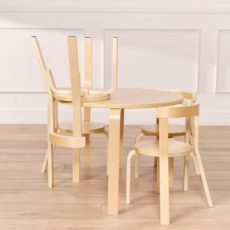 ECR4Kids Bentwood Table and Curved Back Chair Set, Kids Furniture, 5-Piece