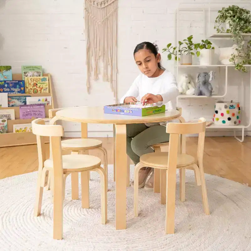ECR4Kids Bentwood Table and Curved Back Chair Set, Kids Furniture, 5-Piece