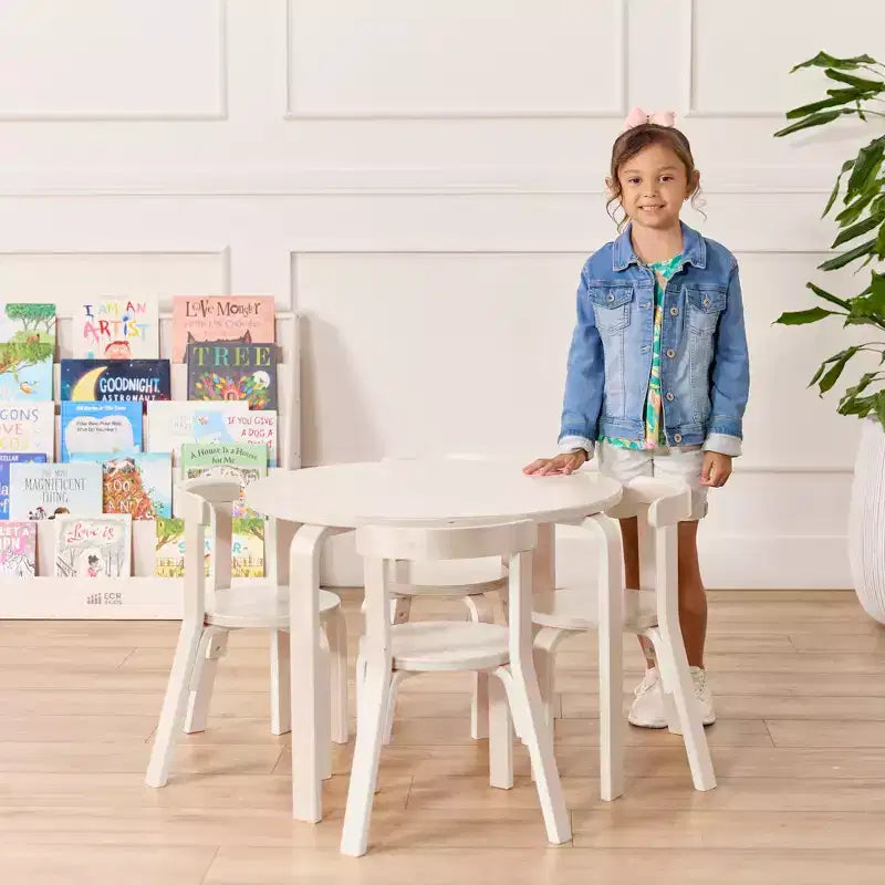 ECR4Kids Bentwood Table and Curved Back Chair Set, Kids Furniture, 5-Piece
