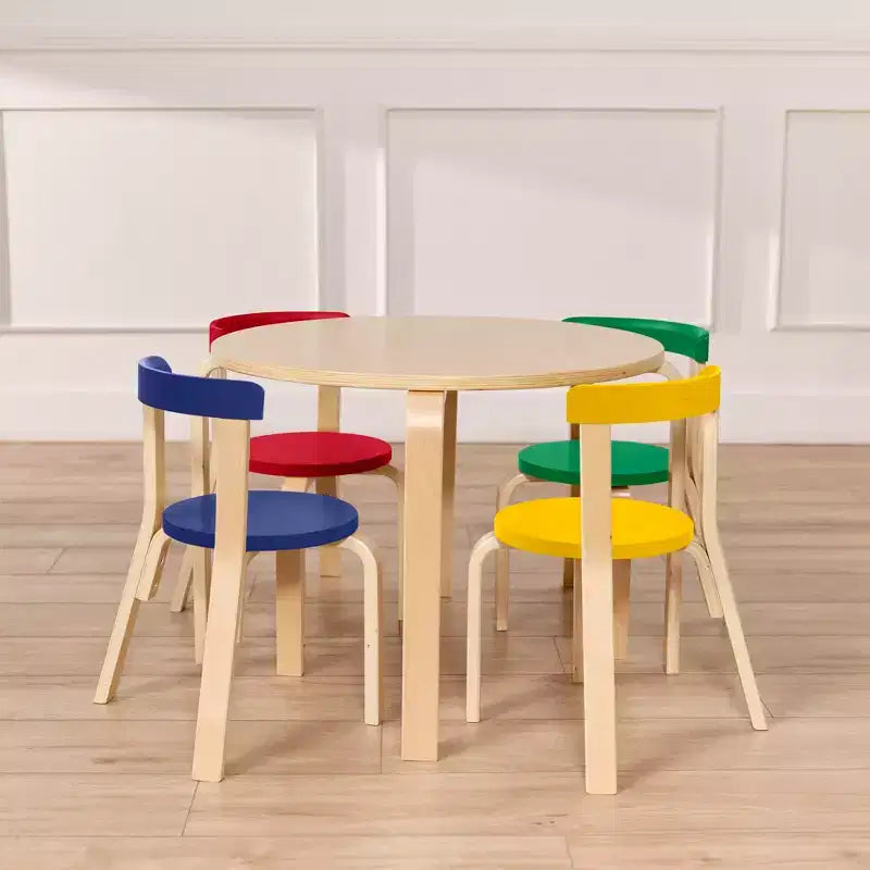 ECR4Kids Bentwood Table and Curved Back Chair Set, Kids Furniture, 5-Piece